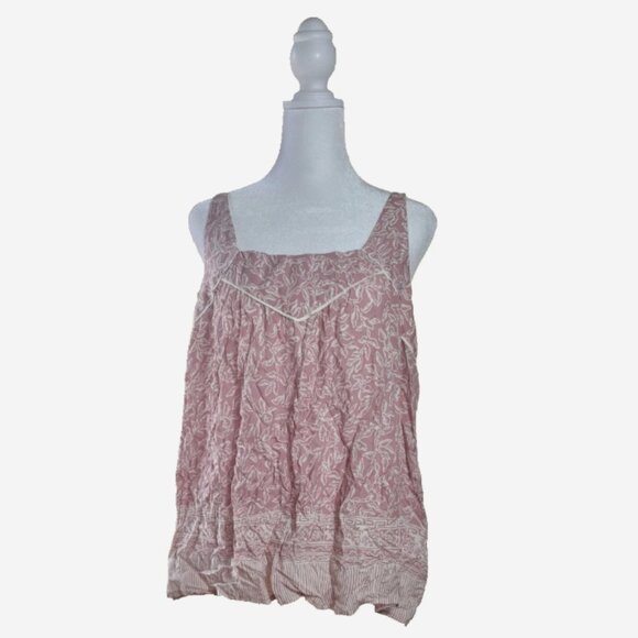 Maeve by Anthropologie Floral Sleeveless Top Pink Ivory Size Large Boho Chic - Picture 1 of 7